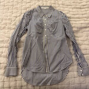 Veronica Beard Blue & White Striped Bustier Button-Down Blouse - Size 8